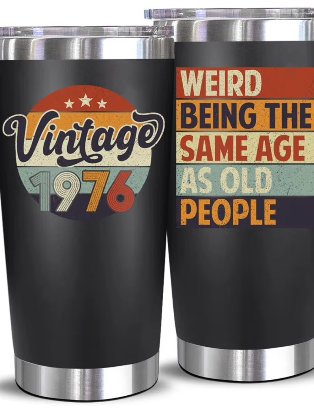 Black Vintage 1976 Insulated Travel Tumbler - Retro Graphic
